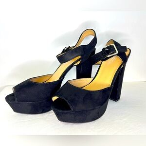 Candies ~ Black Suede ~ Chunky Platform Heels ~ Size 6